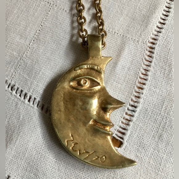 Daniel Harris Aka ZEV Double Sided Crescent Moon Face Necklace - Pendant w Chain - Picture 3 of 7